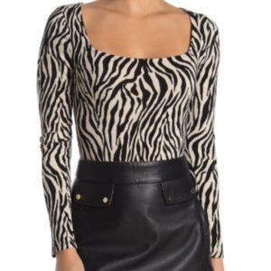Lush Women's Black Zebra Animal Print Bodysuit S